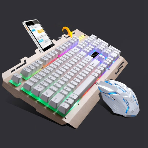 Chasing Leopard G700 USB RGB Backlight Wired Optical Gaming Mouse and Keyboard Set, Keyboard Cable Length: 1.35m, Mouse Cable Length: 1.3m(White)