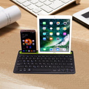 B908 Ultra-slim 78 Keys Bluetooth Wireless Keyboard with Concave Mobile Phone Holder (Black)