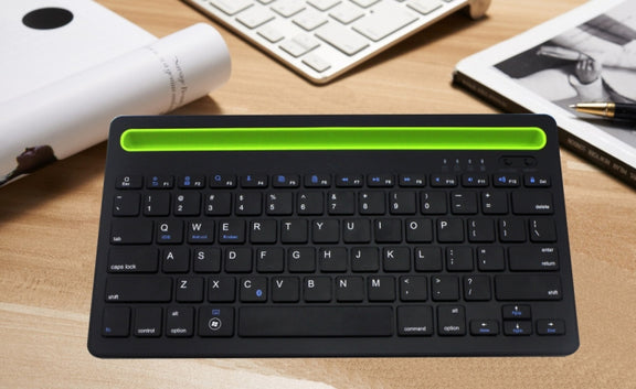 B908 Ultra-slim 78 Keys Bluetooth Wireless Keyboard with Concave Mobile Phone Holder (Black)