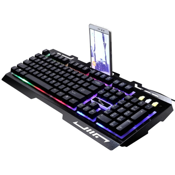 ZGB G700 104 Keys USB Wired Mechanical Feel Glowing Metal Panel Suspension Gaming Keyboard with Phone Holder(Black)
