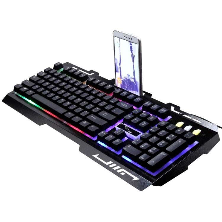 ZGB G700 104 Keys USB Wired Mechanical Feel Glowing Metal Panel Suspension Gaming Keyboard with Phone Holder(Black)