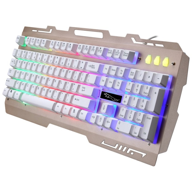 ZGB G700 104 Keys USB Wired Mechanical Feel Glowing Metal Panel Suspension Gaming Keyboard with Phone Holder(Gold)