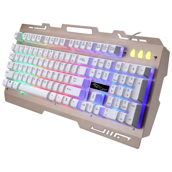 ZGB G700 104 Keys USB Wired Mechanical Feel Glowing Metal Panel Suspension Gaming Keyboard with Phone Holder(Gold)