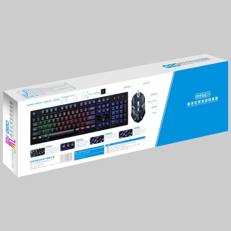 ZGB G20 1600 DPI Professional Wired Glowing Mechanical Feel Suspension Keyboard + Optical Mouse Kit for Laptop, PC(Black)