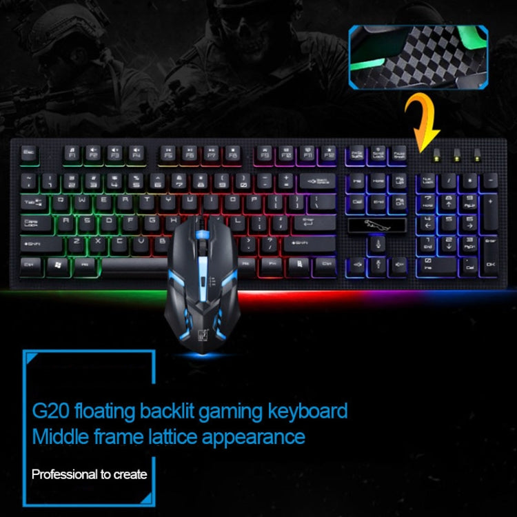 ZGB G20 1600 DPI Professional Wired Glowing Mechanical Feel Suspension Keyboard + Optical Mouse Kit for Laptop, PC(Black)