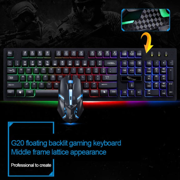 ZGB G20 1600 DPI Professional Wired Glowing Mechanical Feel Suspension Keyboard + Optical Mouse Kit for Laptop, PC(White)