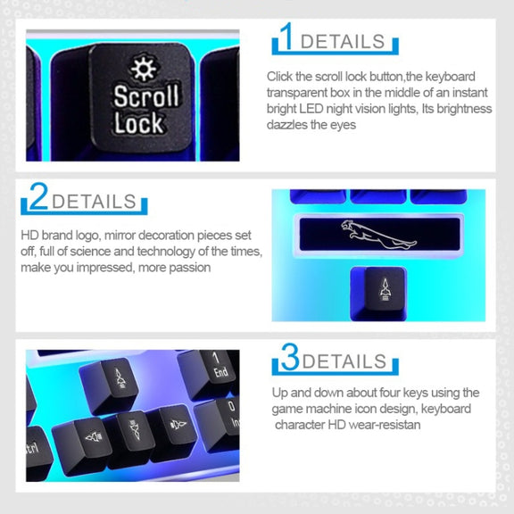 ZGB G21 1600 DPI Professional Wired Colorful Backlight Mechanical Feel Suspension Keyboard + Optical Mouse Kit for Laptop, PC(Black)