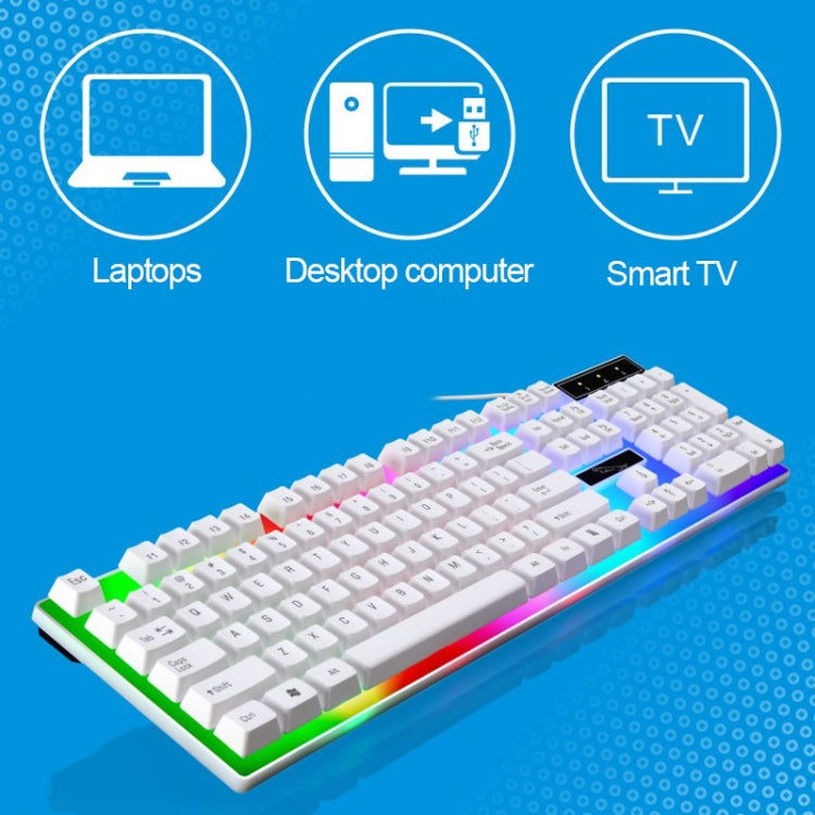 ZGB G21 1600 DPI Professional Wired Colorful Backlight Mechanical Feel Suspension Keyboard + Optical Mouse Kit for Laptop, PC(White)