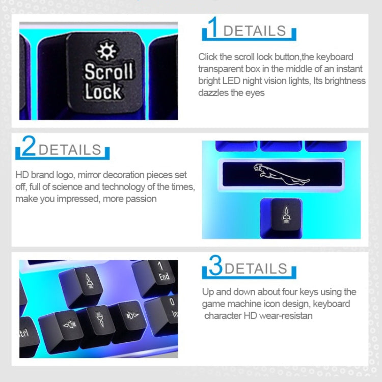 ZGB G21 1600 DPI Professional Wired Colorful Backlight Mechanical Feel Suspension Keyboard + Optical Mouse Kit for Laptop, PC(White)