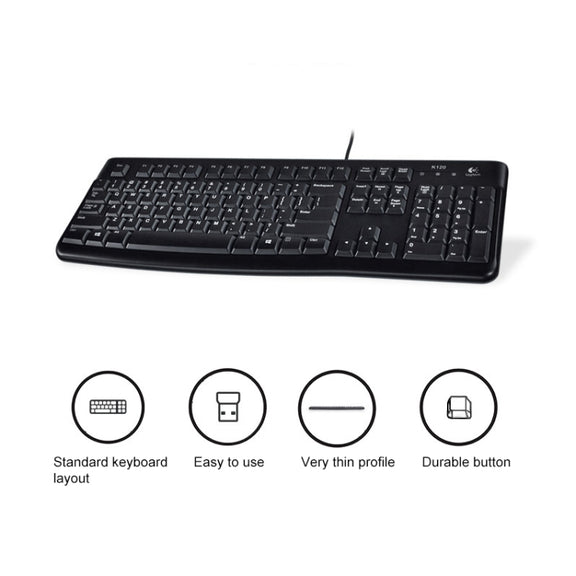Logitech K120 USB Water-resistant Splash Wired Keyboard for Desktop Computers / Laptops(Black)
