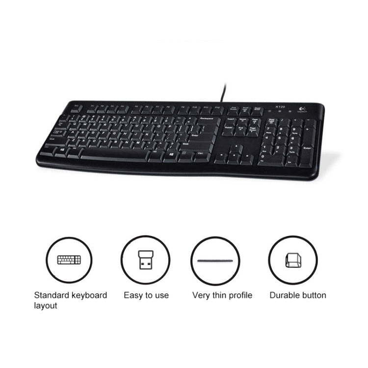 Logitech K120 USB Water-resistant Splash Wired Keyboard for Desktop Computers / Laptops(Black)
