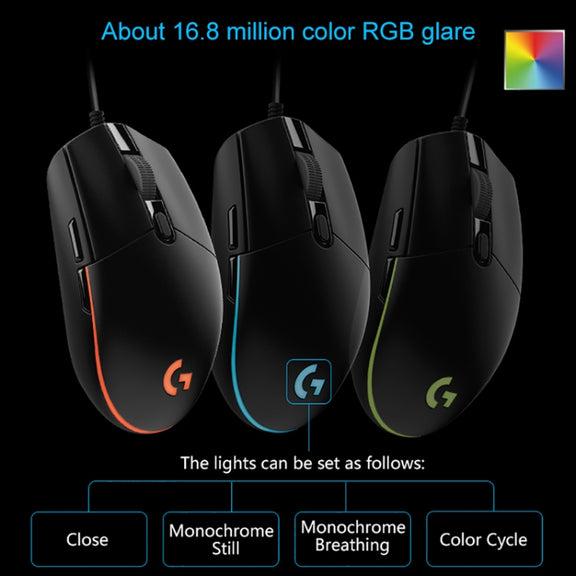 Logitech G102 6-keys RGB Glowing 6000DPI Five-speed Adjustable Wired Optical Gaming Mouse, Length: 2m (Black)