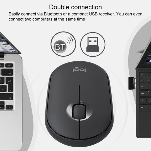 Logitech Pebble Cobblestone Shape Thin 3-keys 1000DPI Mute Wireless Bluetooth Optical Mouse, Wireless Range: 10m (Black)