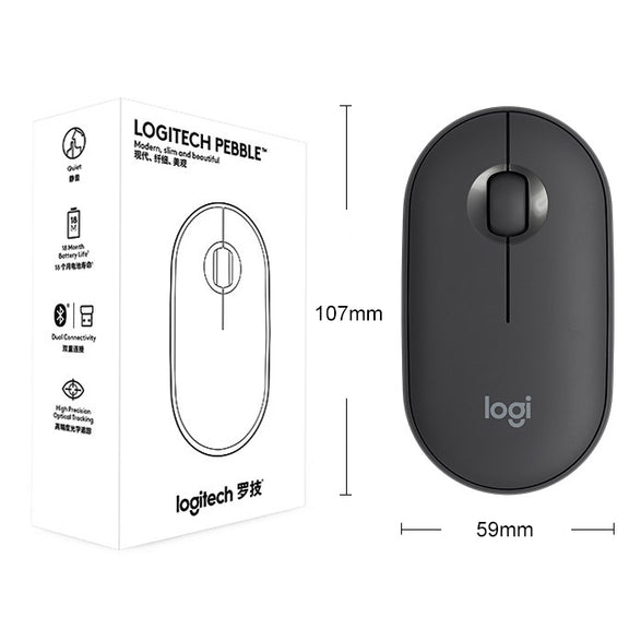 Logitech Pebble Cobblestone Shape Thin 3-keys 1000DPI Mute Wireless Bluetooth Optical Mouse, Wireless Range: 10m (Black)