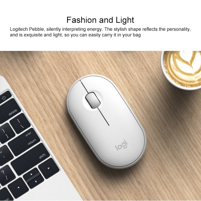 Logitech Pebble Cobblestone Shape Thin 3-keys 1000DPI Mute Wireless Bluetooth Optical Mouse, Wireless Range: 10m (Black)