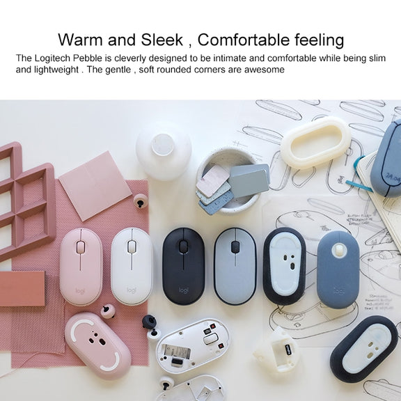 Logitech Pebble Cobblestone Shape Thin 3-keys 1000DPI Mute Wireless Bluetooth Optical Mouse, Wireless Range: 10m (Black)