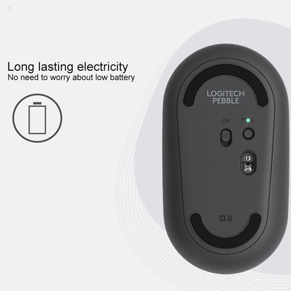 Logitech Pebble Cobblestone Shape Thin 3-keys 1000DPI Mute Wireless Bluetooth Optical Mouse, Wireless Range: 10m (Black)