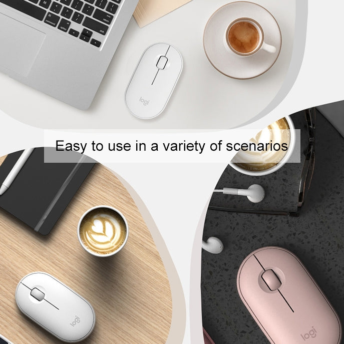 Logitech Pebble Cobblestone Shape Thin 3-keys 1000DPI Mute Wireless Bluetooth Optical Mouse, Wireless Range: 10m (Pink)
