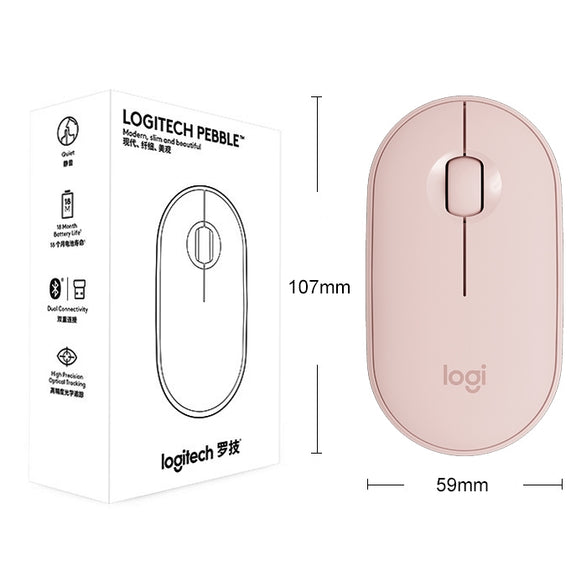 Logitech Pebble Cobblestone Shape Thin 3-keys 1000DPI Mute Wireless Bluetooth Optical Mouse, Wireless Range: 10m (Pink)