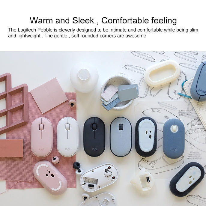 Logitech Pebble Cobblestone Shape Thin 3-keys 1000DPI Mute Wireless Bluetooth Optical Mouse, Wireless Range: 10m (Pink)