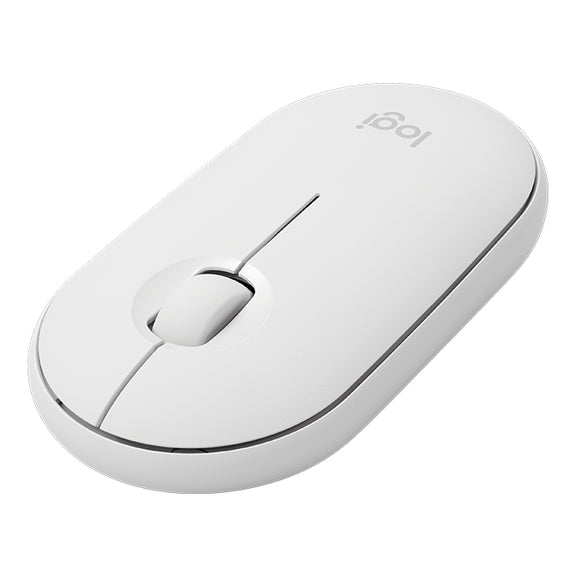 Logitech Pebble Cobblestone Shape Thin 3-keys 1000DPI Mute Wireless Bluetooth Optical Mouse, Wireless Range: 10m (White)