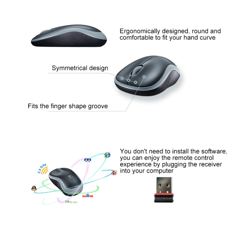 Logitech M185 2.4GHz 3-keys 1000DPI Wireless Optical Mouse, Wireless Range: 10m (Blue)