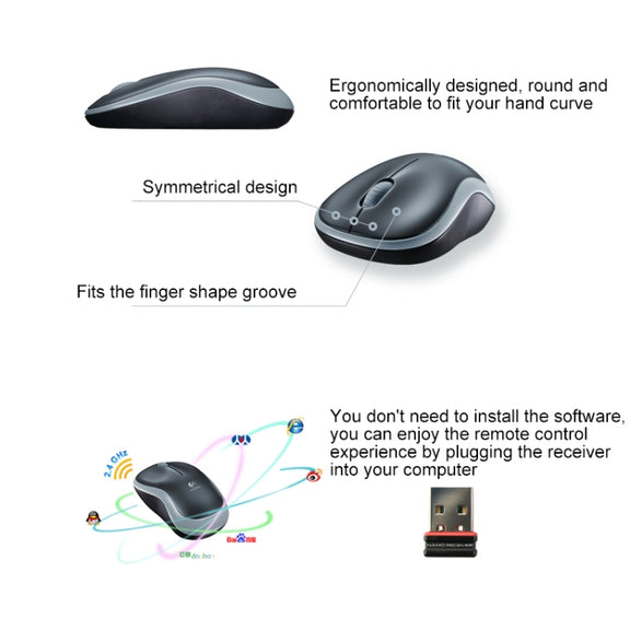 Logitech M185 2.4GHz 3-keys 1000DPI Wireless Optical Mouse, Wireless Range: 10m (Blue)