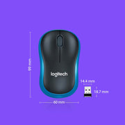 Logitech M186 Wireless Mouse Office Power Saving USB Laptop Desktop Computer Universal (Black Blue)