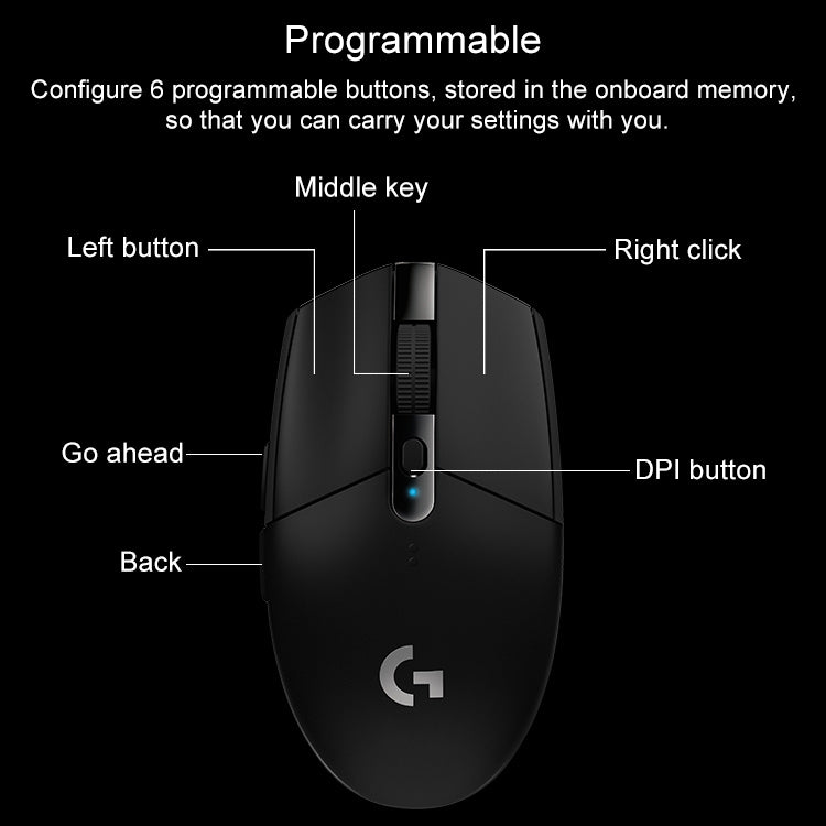Logitech G304 LIGHTSPEED 12000 DPI 6 Programmable Buttons HERO Sensor Wireless Gaming Mouse (Black)