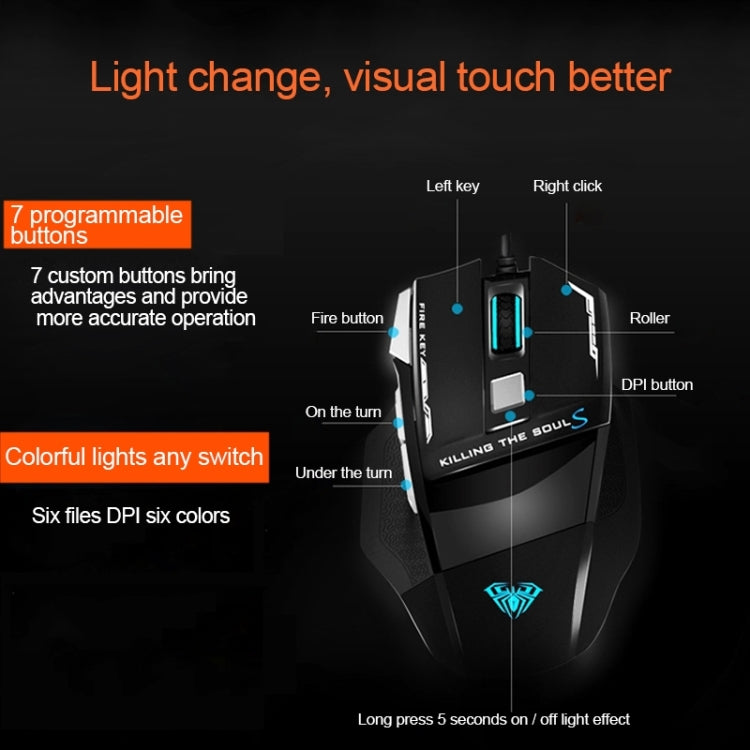 AULA Series SoulKiller II Colourful Light 7D Optical Competitive USB Wired Game Mouse, Maximum Resolution of 3500 DPI(Black)