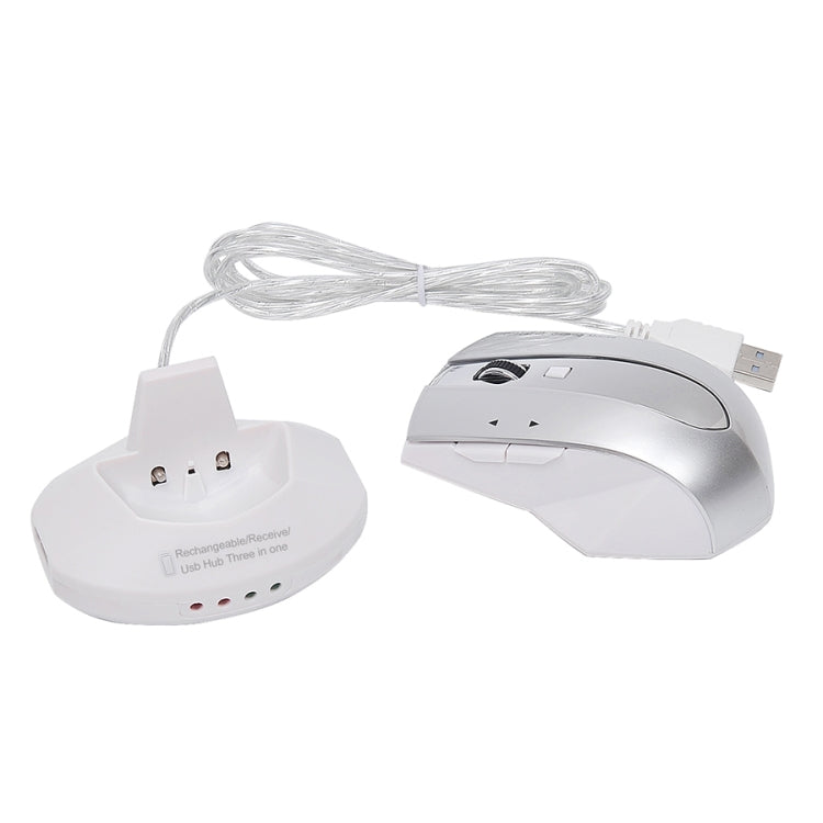MZ-011 2.4GHz 1600DPI Wireless Rechargeable Optical Mouse with HUB Function(Silver)