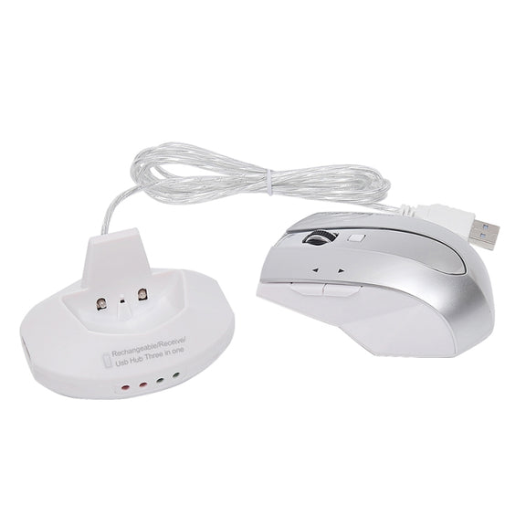MZ-011 2.4GHz 1600DPI Wireless Rechargeable Optical Mouse with HUB Function(Silver)