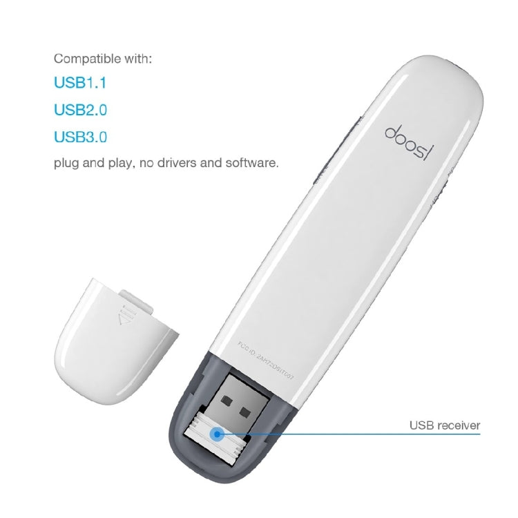 Doosl DSIT007 2.4GHz Rechargeable Powerpoint Presentation Wireless Cliker Remote Control Pen, Control Distance: 10m(White)