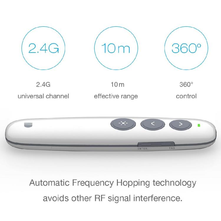 Doosl DSIT007 2.4GHz Rechargeable Powerpoint Presentation Wireless Cliker Remote Control Pen, Control Distance: 10m(White)