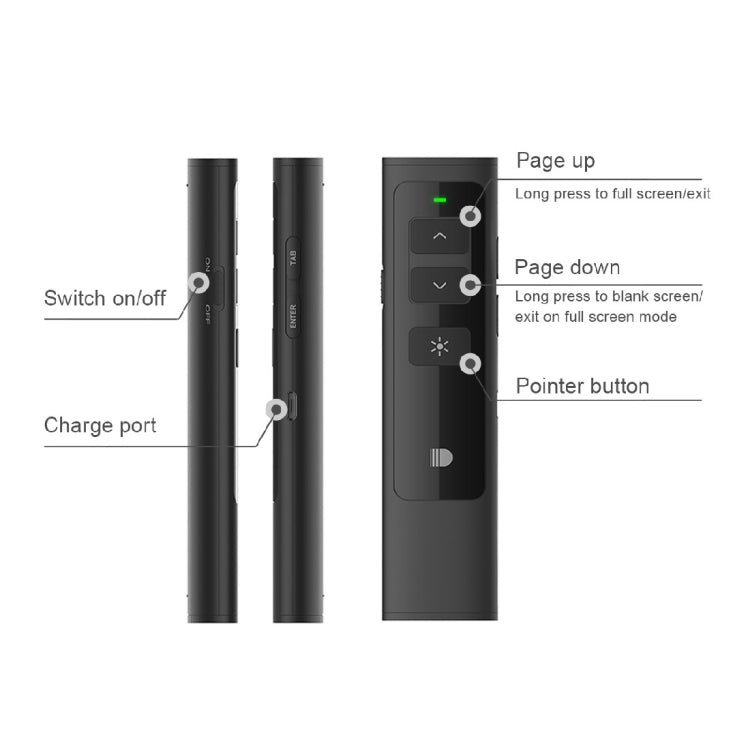 Doosl DSIT013 2.4GHz Rechargeable PowerPoint Presentation Remote Control Multi-functional Laser Pointer for PowerPoint / Keynote / Prezi, Control Distance: 100m(Black)