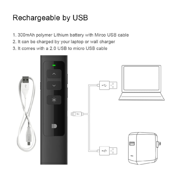 Doosl DSIT013 2.4GHz Rechargeable PowerPoint Presentation Remote Control Multi-functional Laser Pointer for PowerPoint / Keynote / Prezi, Control Distance: 100m(Black)