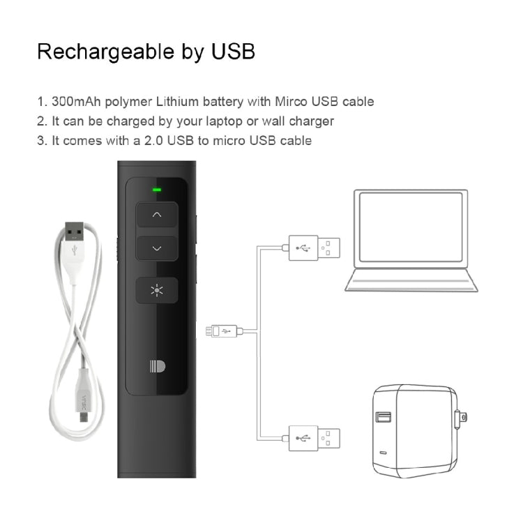 Doosl DSIT013 2.4GHz Rechargeable PowerPoint Presentation Remote Control Multi-functional Laser Pointer for PowerPoint / Keynote / Prezi, Control Distance: 100m(Black)
