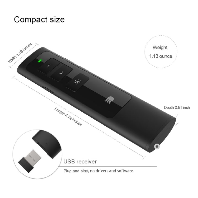 Doosl DSIT013 2.4GHz Rechargeable PowerPoint Presentation Remote Control Multi-functional Laser Pointer for PowerPoint / Keynote / Prezi, Control Distance: 100m(Black)