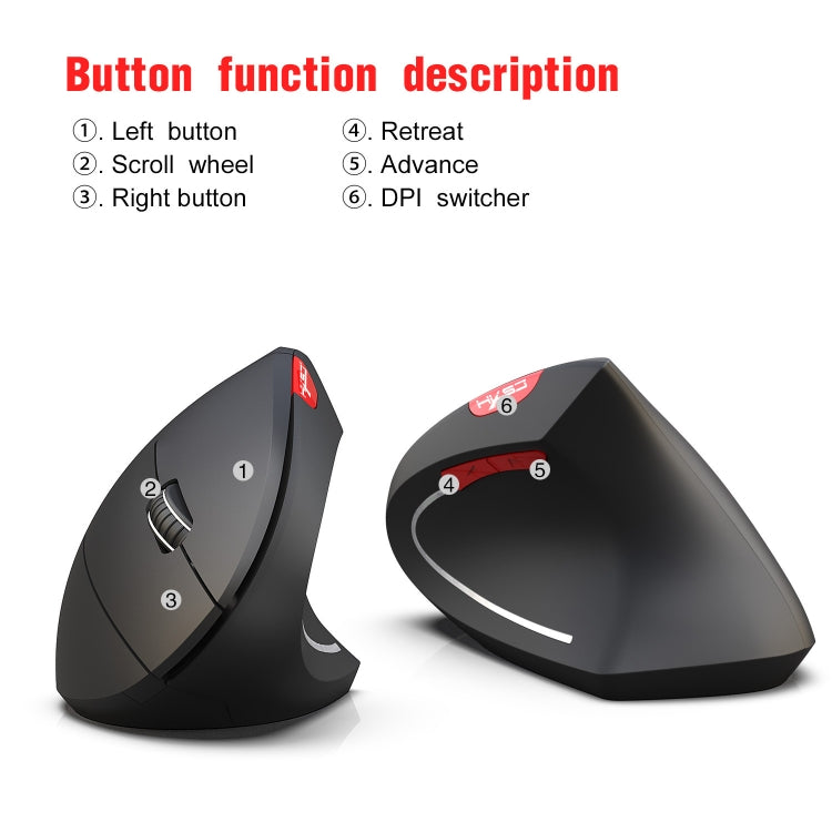 HXSJ T29 Bluetooth 3.0 Wireless Bluetooth 6-Keys 2400 DPI Adjustable Ergonomics Optical Vertical Mouse(Grey)