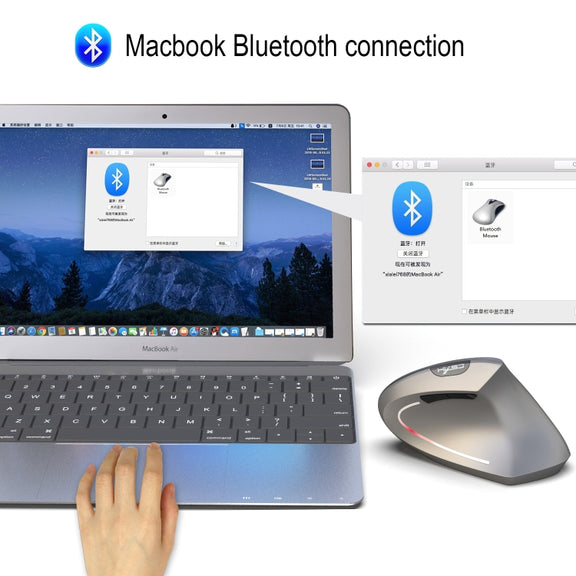 HXSJ T29 Bluetooth 3.0 Wireless Bluetooth 6-Keys 2400 DPI Adjustable Ergonomics Optical Vertical Mouse(Grey)