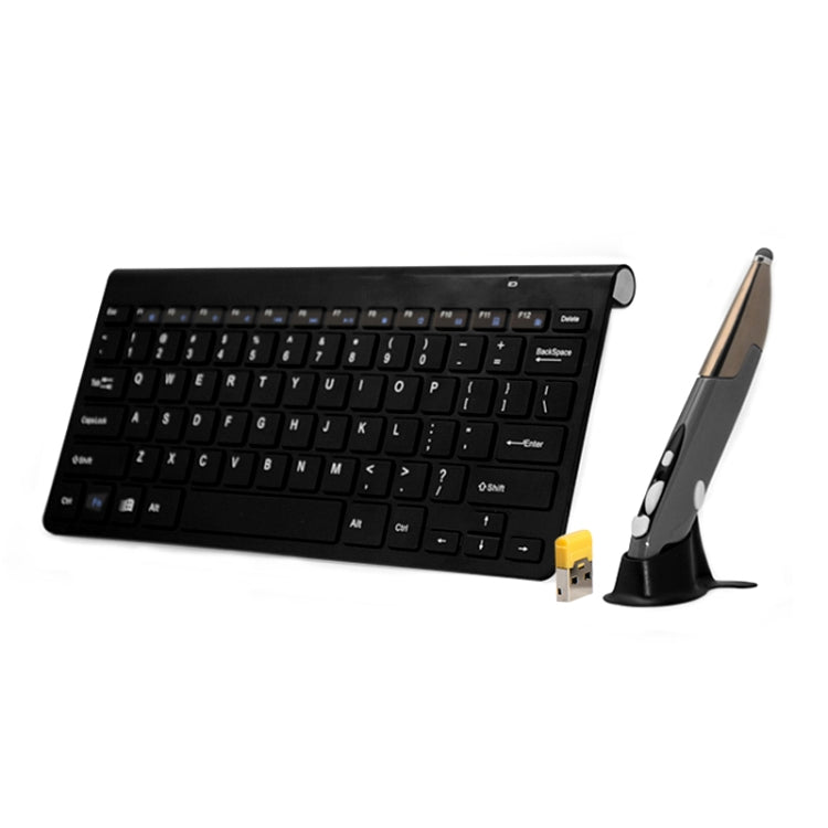 KM-909 2.4GHz Wireless Multimedia Keyboard + Wireless Optical Pen Mouse with USB Receiver Set for Computer PC Laptop, Random Pen Mouse Color Delivery(Black)