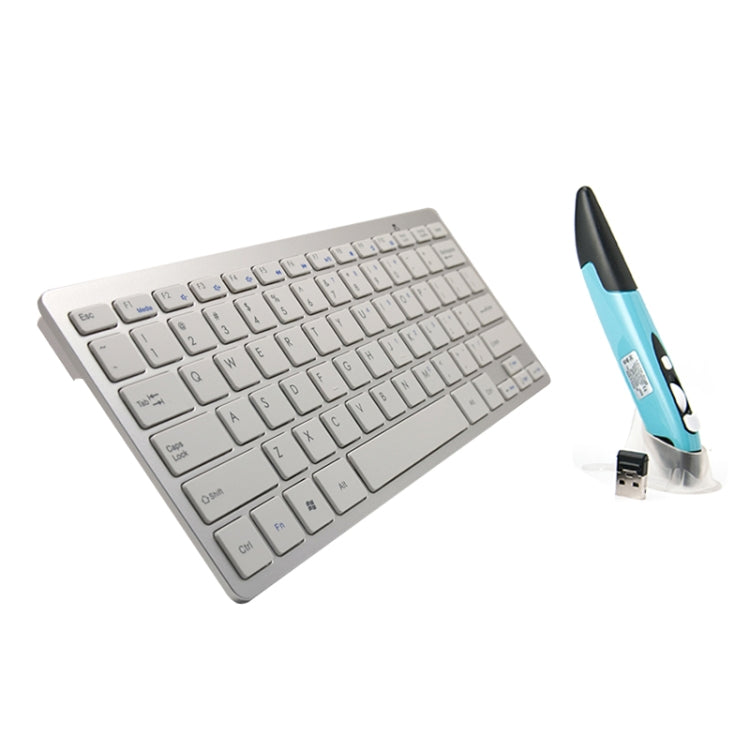 KM-808 2.4GHz Wireless Multimedia Keyboard + Wireless Optical Pen Mouse with USB Receiver Set for Computer PC Laptop, Random Pen Mouse Color Delivery(White)