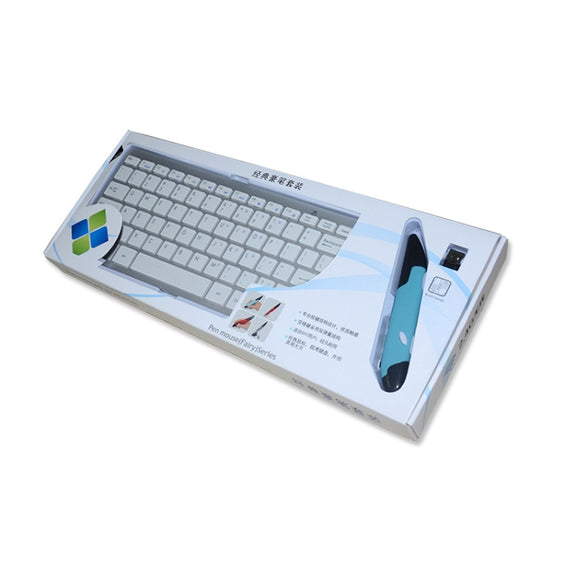 KM-808 2.4GHz Wireless Multimedia Keyboard + Wireless Optical Pen Mouse with USB Receiver Set for Computer PC Laptop, Random Pen Mouse Color Delivery(White)