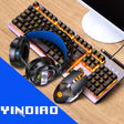 YINDIAO K002 USB Wired Mechanical Feel Orange Backlight Keyboard + Optical Mouse + Headset Set(Black) - free shipping - PMC TechLife - Order now!