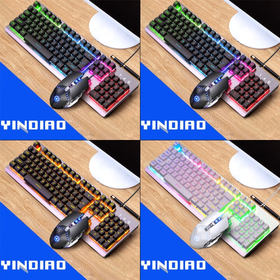 YINDIAO K002 USB Wired Mechanical Feel RGB Backlight Keyboard + Optical Silent Mouse + Headset Set(Black)