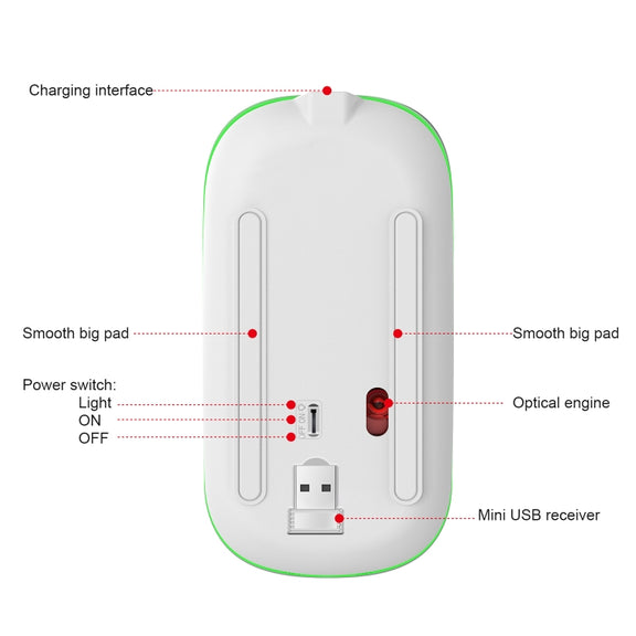 HXSJ M40 4 Key 2.4G Colorful Wireless Silent Mouse (Silver)