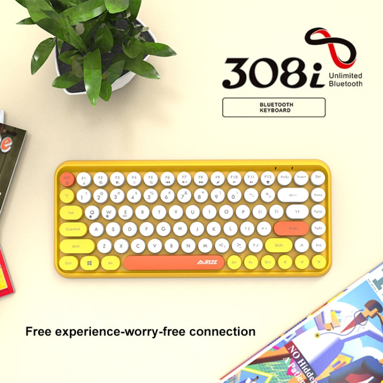 Ajazz 308I 84 Keys Tablet Mobile Phone Computer Household Office Bluetooth Keyboard(Yellow)