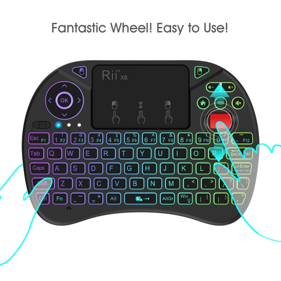 Rii X8 RT716 2.4GHz Mini Wireless QWERTY 71 Keys Keyboard, 2.5 inch Touchpad Combo with Backlight(Black)