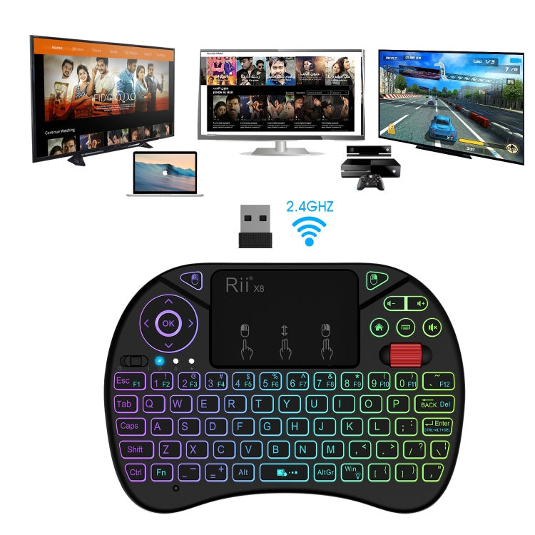 Rii X8 RT716 2.4GHz Mini Wireless QWERTY 71 Keys Keyboard, 2.5 inch Touchpad Combo with Backlight(Black)