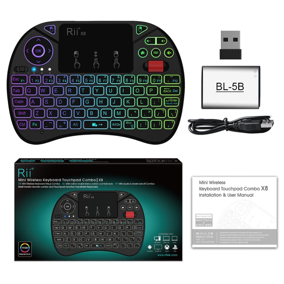 Rii X8 RT716 2.4GHz Mini Wireless QWERTY 71 Keys Keyboard, 2.5 inch Touchpad Combo with Backlight(Black)